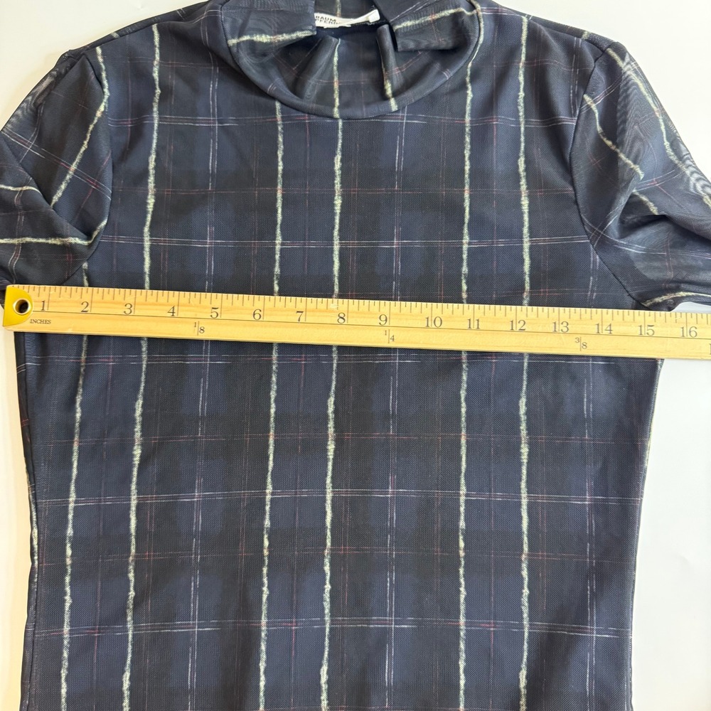 Baum Und Pferdgarten Jodi Plaid Mesh Top Mock Neck Sheer Long Sleeve Scandi S - Picture 14 of 15